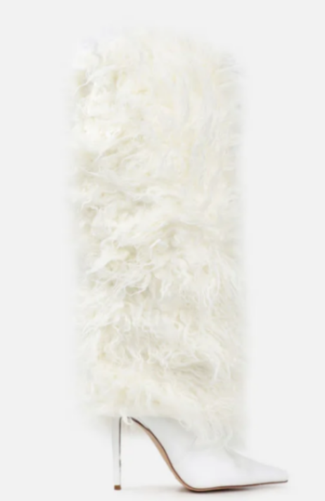 New white faux fur leather boots